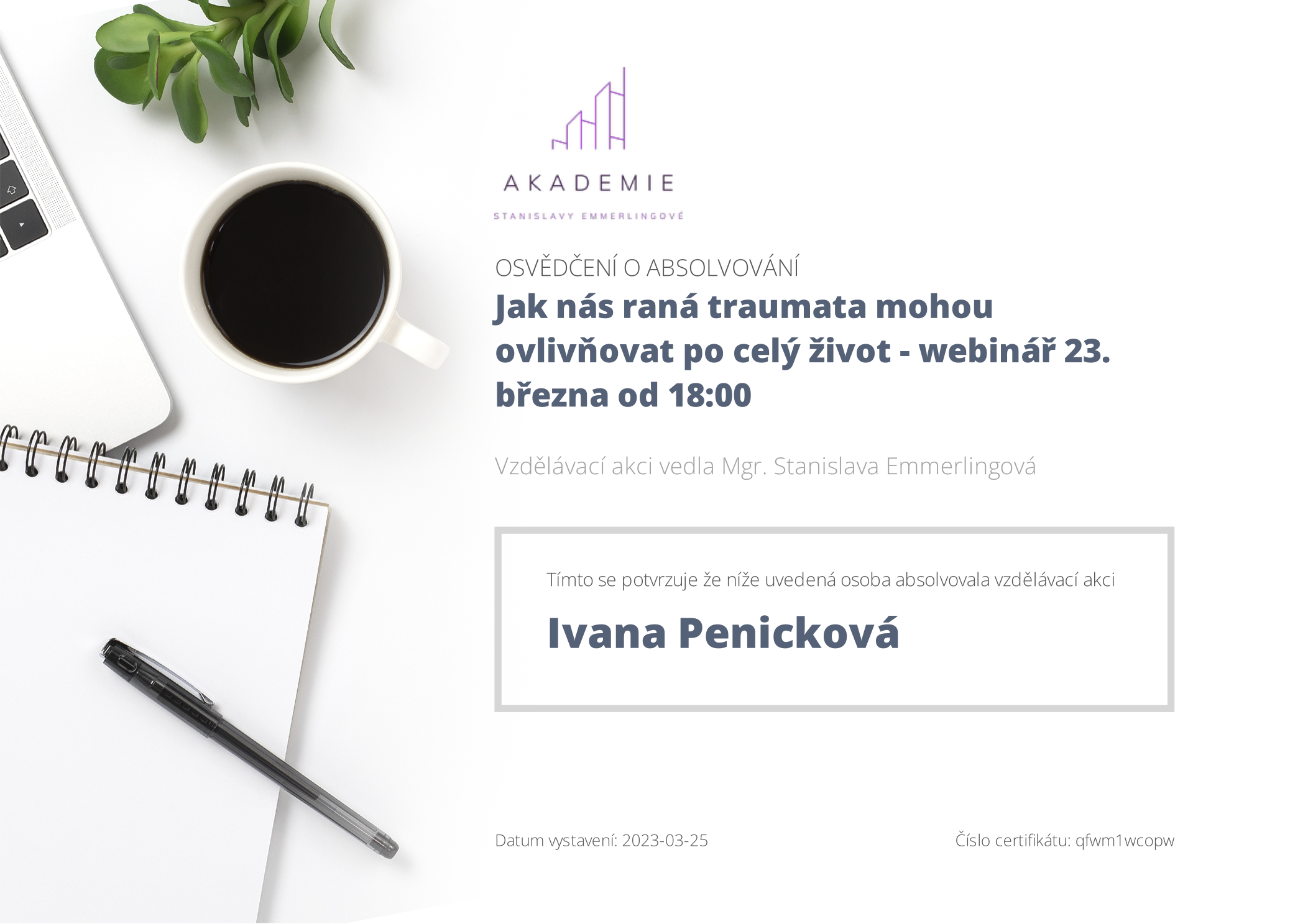 Certifikát - Raná traumata