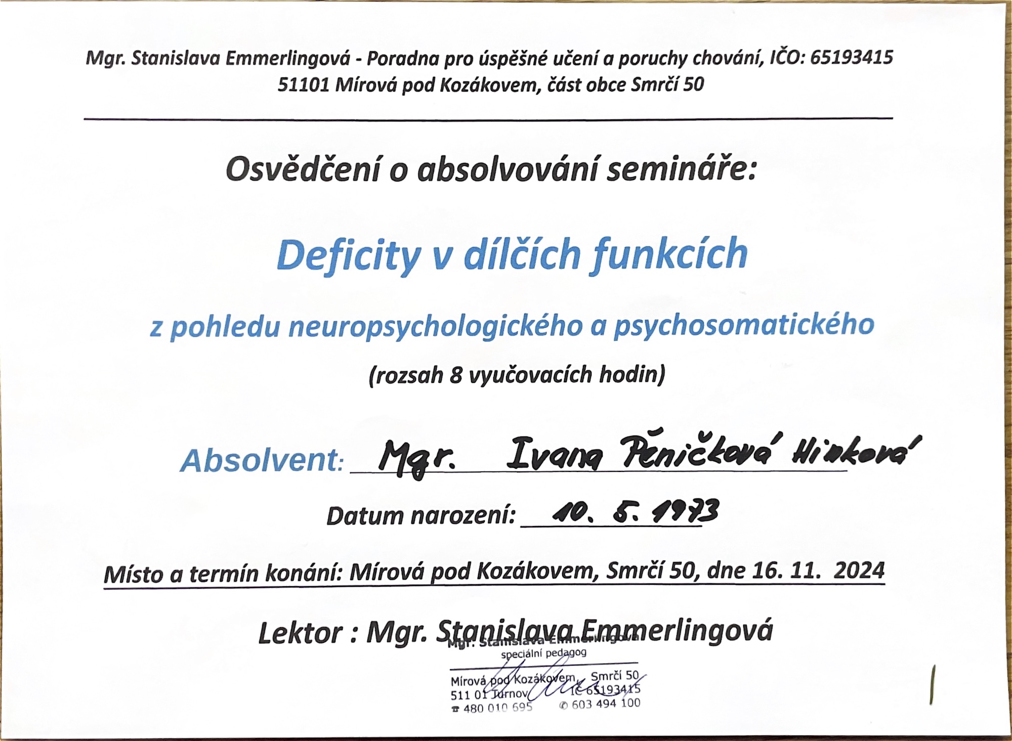 Certifikát DOV 2024