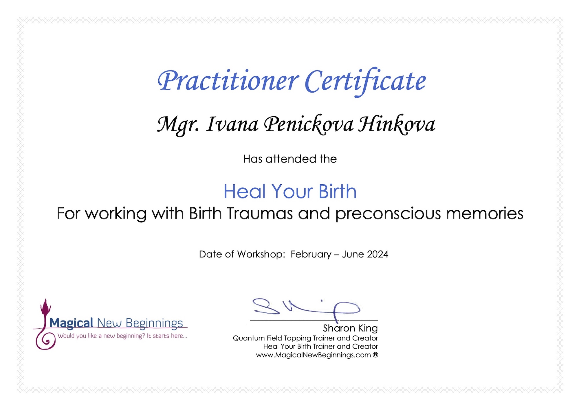 Certifikát Heal Your Birth 2024